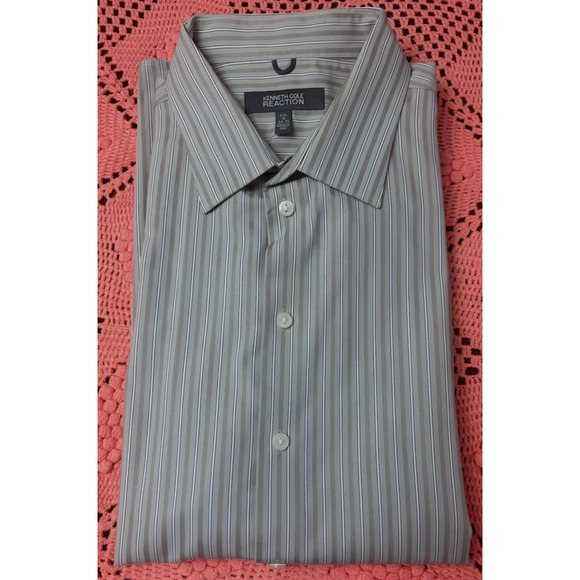 Kenneth Cole Reaction Shirt Beige/Tan Men XXL18 34-35 Wrinkle Free 100%Cotton - Picture 8 of 12